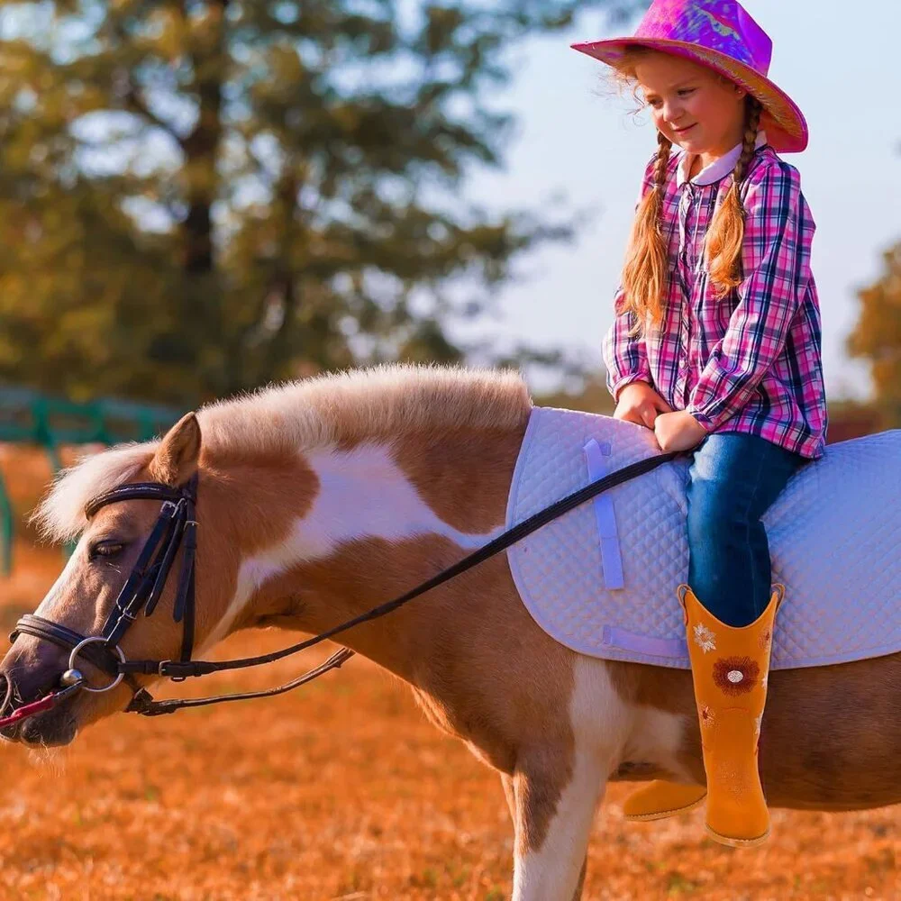 🆕Girls White Polyurethane Cowboy Floral Embroidered Western Cowgirl Boots